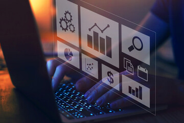 financial charts, business analytics and intelligence concept,  analysys of profit and finance...