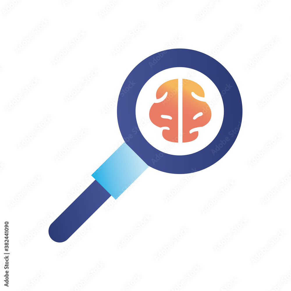 Poster brain in lupe gradient style icon vector design