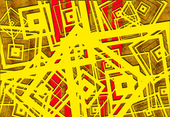 intersection of many squares on a yellow background
