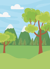 Obraz premium landscape mountians alps snow trees field clouds sky