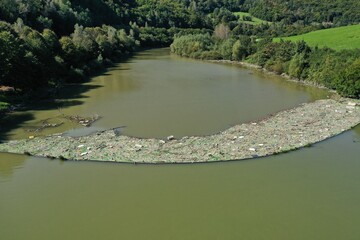 Aerial view of the polluted Ruzin reservoir in Slovakia