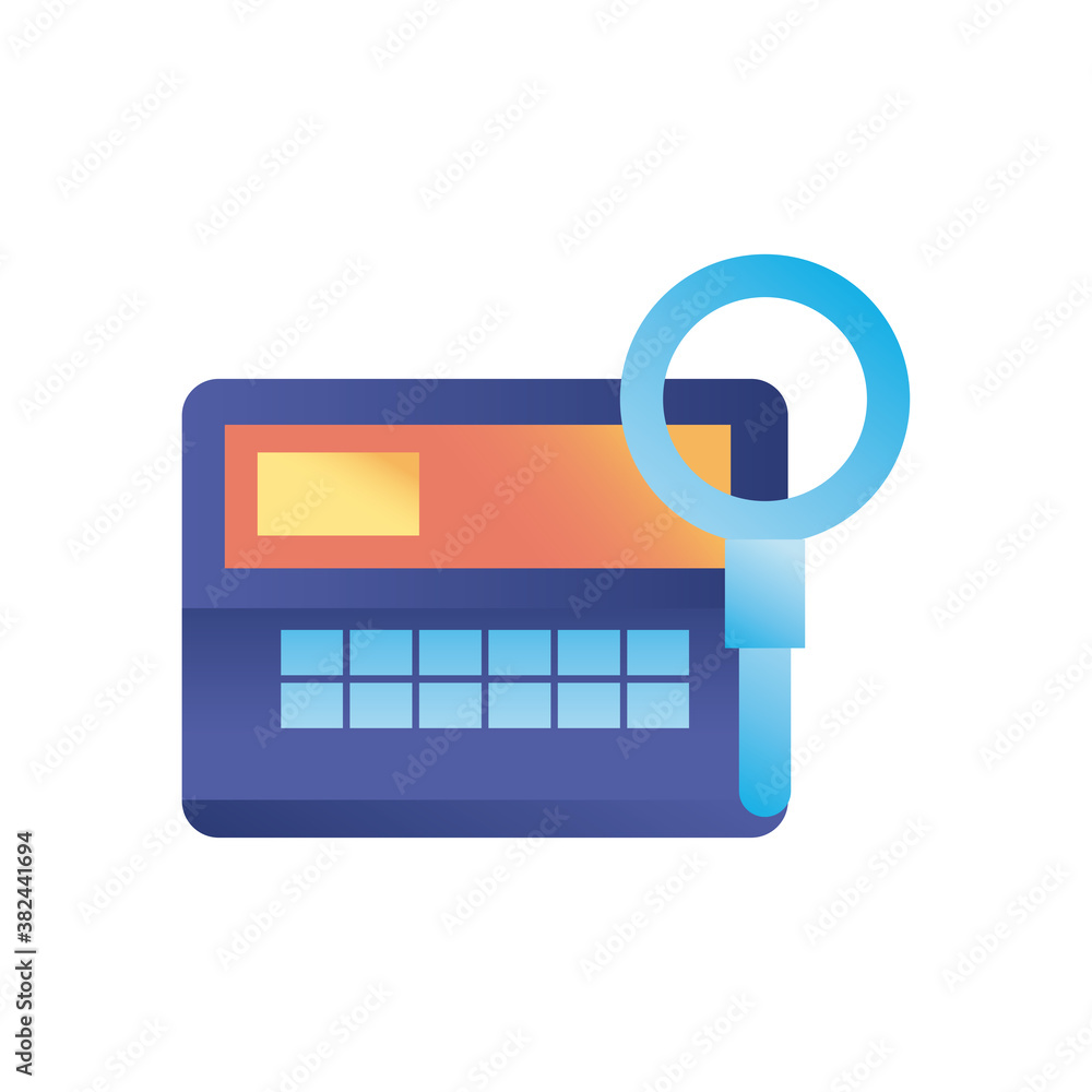 Poster lupe with credit card gradient style icon vector design