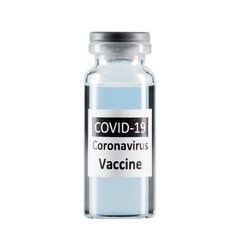 Bottle with Coronavirus Vaccine COVID-19. Corona virus infection novel coronavirus disease 2019, COVID-19, nCoV 2019 Medicine concept. White isolated background.