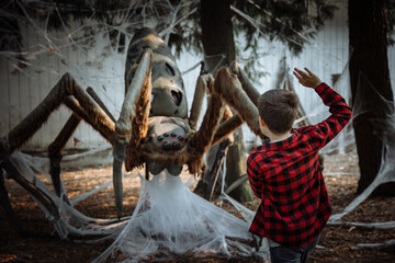 Spooky spider monster in the forest, Halloween celebration concept