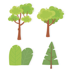 set of different trees vegetation nature landscape isolated icons