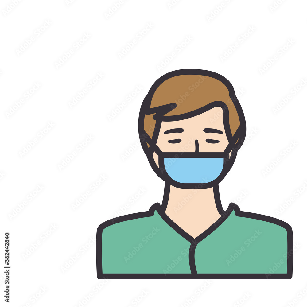Poster mand with facemask line and fill style icon vector design