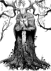 guardian of the forest elf with a sword tree-man king of the forest fairy army