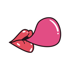 pop art female mouth with bubble gum line and fill style icon vector design