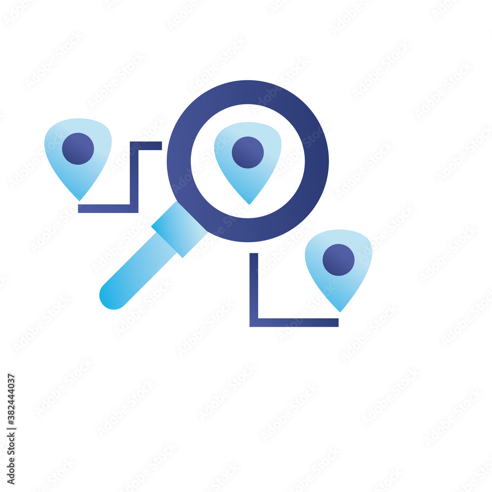 Poster lupe with gps marks gradient style icon vector design