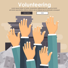 Volunteering concept. Hand raised up. Flat vector illustration