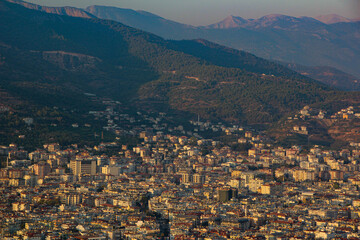 view of the city of Alanya at sunset from a height