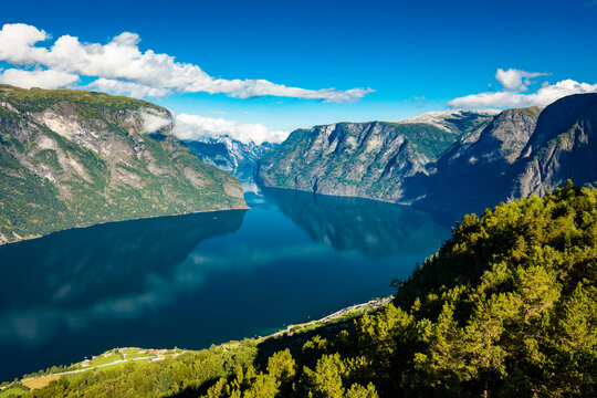 View of the Aurlandsfjord - Sognefjorden from the Stegastein viewpoint, Norway