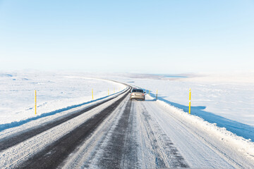 Winter road in Westfjords, Iceland