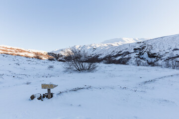 Sign to Glymur, Iceland in winter