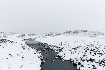 Glacial river flows in Icelandic highlands