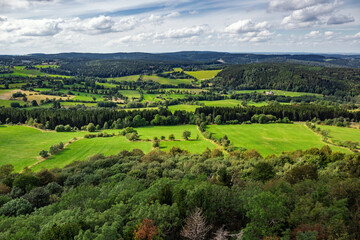 Fototapeta premium Landscape of Altenberg in the Osterzgebirge district, in the Free State of Saxony, Germany in the Ore Mountains