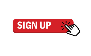 Sign up button with hand clicking icon.