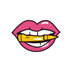 pop art female mouth with bullet line and fill style icon vector design