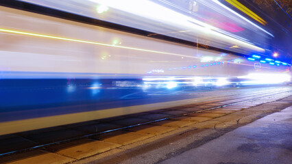 Fototapeta na wymiar Light tracery from tram