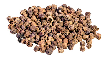 Black pepper corns isolated on white background.