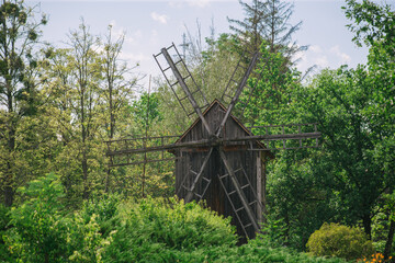 Old wooden mills surrounded by nature