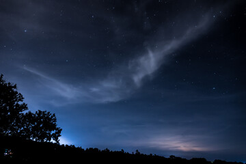 One new moon night, small stars appeared, light clouds flying in the sky.