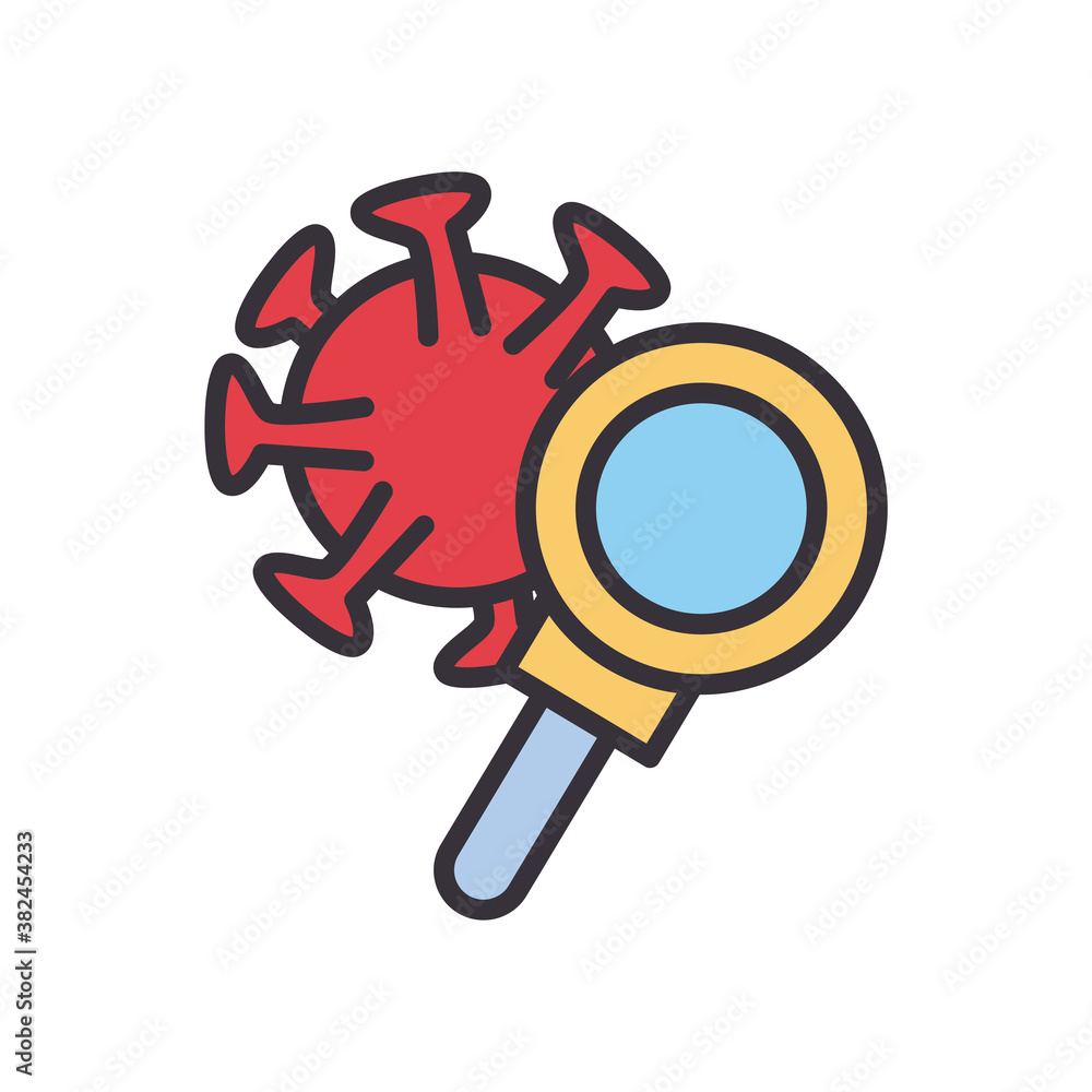 Poster covid 19 virus with lupe line and fill style icon vector design