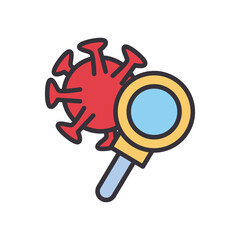 Covid 19 virus with lupe line and fill style icon vector design