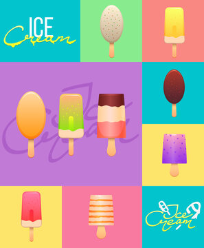 Set Ice Cream vector icon. Collection of ice cream illustrations. Set of ice cream shop logo