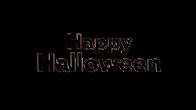 Spooky scary happy Halloween neon animated text effect overlay on black transparent background for Halloween
