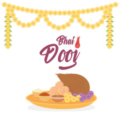 happy bhai dooj, indian family celebration food and floral flowers decoration