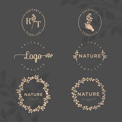 elegant floral nature botanical frame logo editable template set