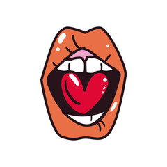 pop art female mouth with heart line and fill style icon vector design