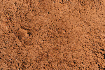 Close up of baked clay background Texture. Dry earth texture background concept for global warming themes. Dry cracked land.