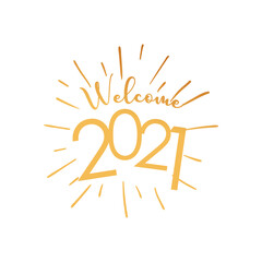 Welcome 2021 with lines gold gradient style icon vector design