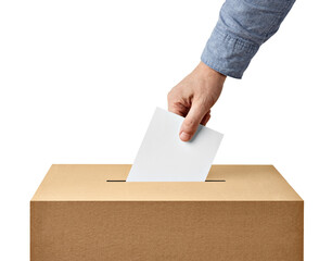 ballot box casting vote election referendum politics elect man female democracy hand voter political