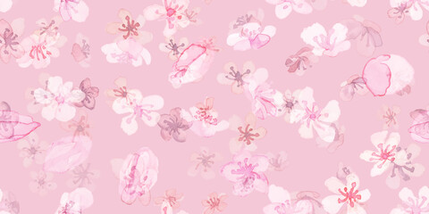 Sakura Vector. Watercolor Cherry Flower. Seamless 