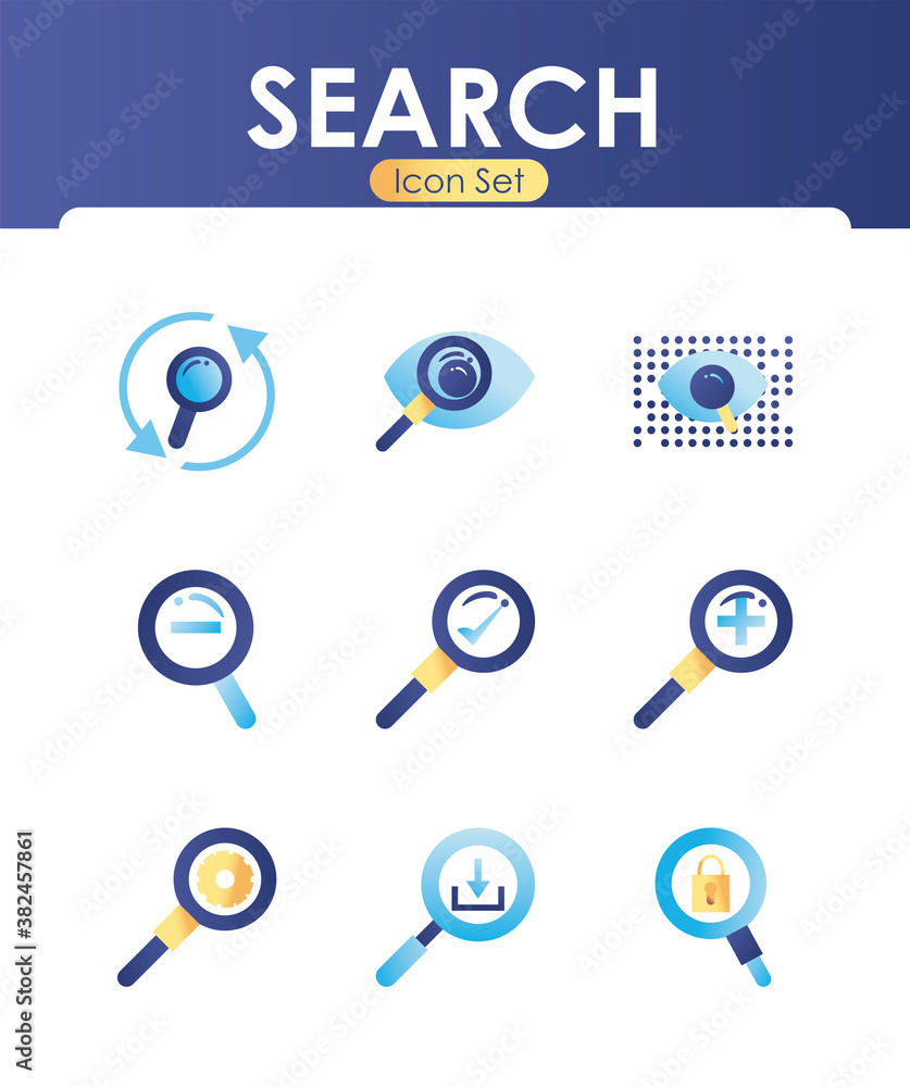 Poster search gradient style icons collection vector design
