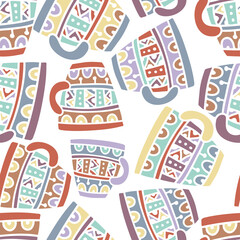 Seamless vector pattern of silhouettes of traditional ornamental big latte cup