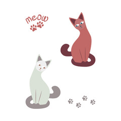 Illustration of  the two cute and funny cats. Isolated on a white background. Vector illustration. Clip art for web card, poster, cover, decoration.