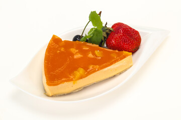 Cheesecake with apricot served strawberry