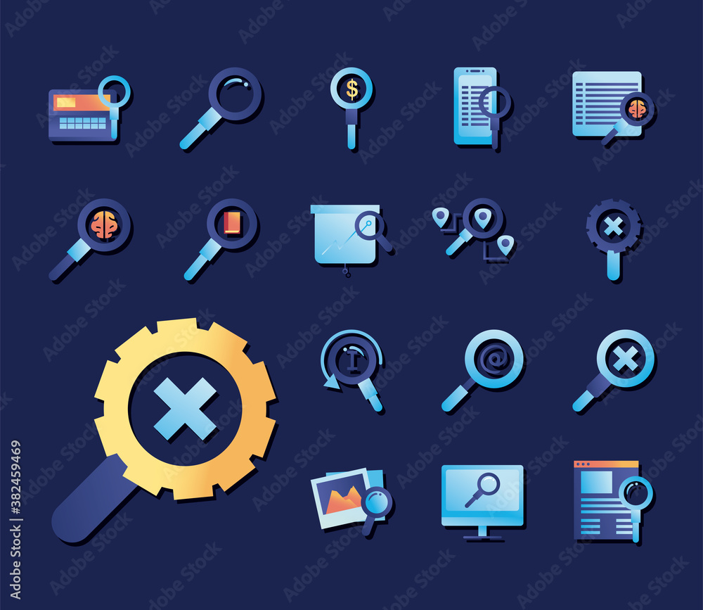 Aufkleber search gradient style set of icons vector design