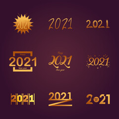 2021 gold gradient style icon set vector design