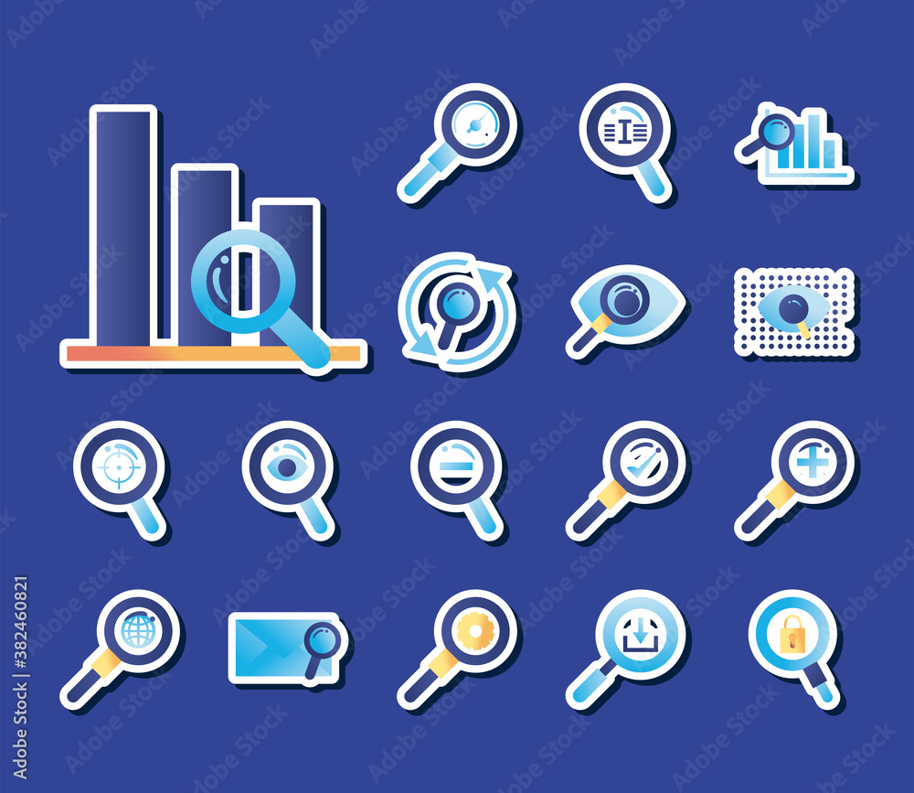 Poster search gradient style collection of icons vector design
