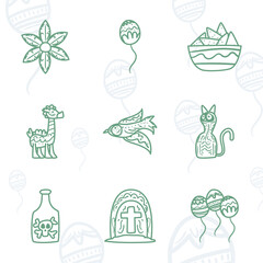 Mexican day of deads free form line style icons collection vector design