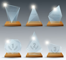Realistic winner clear glass trophy reward