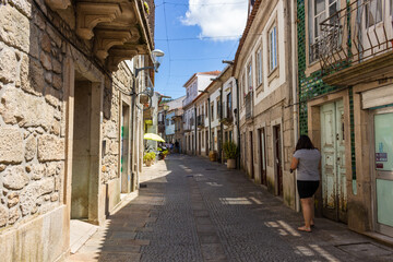 Vila Nova de Cerveira / Portugal - August 1, 2020: Street in historic center of Cerveira. Cerveira...