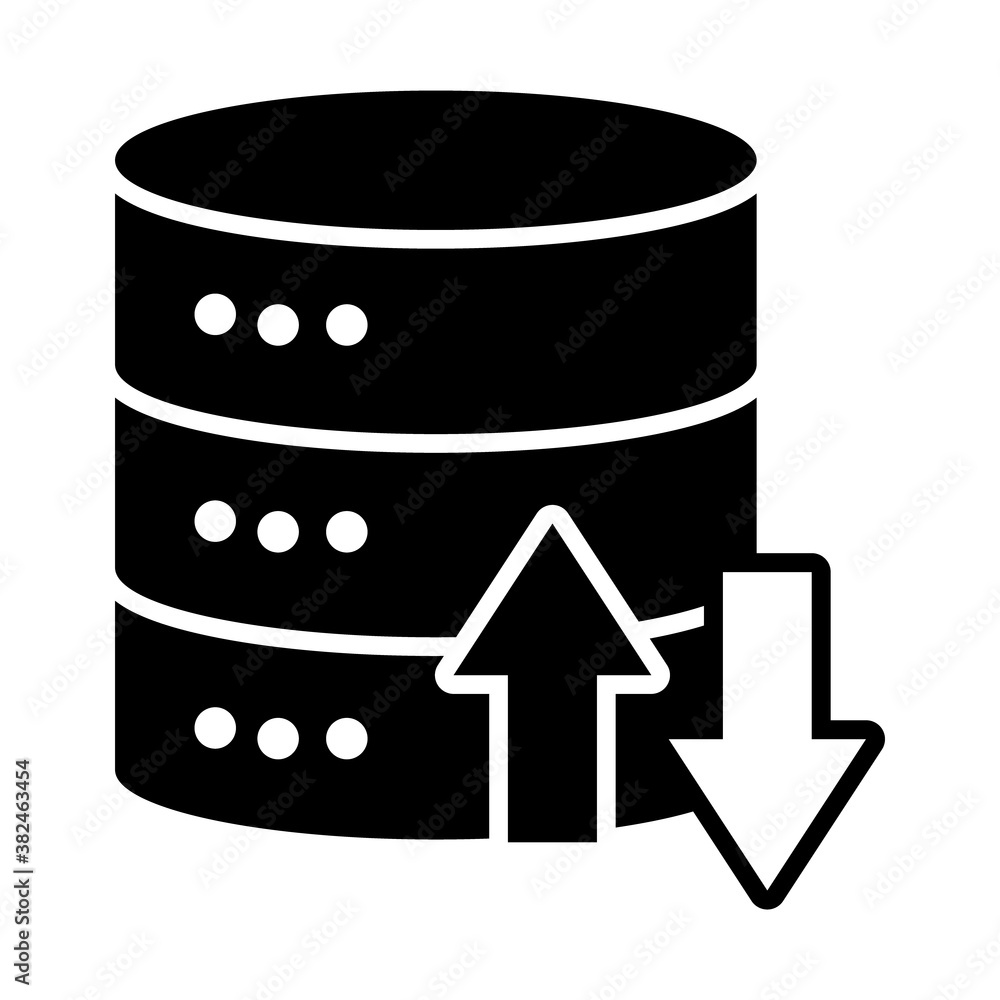 Poster data server with upload and dowload arrows, silhouette style