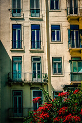 View of the facade of a building in the downtown of Lisbon in Portugal
