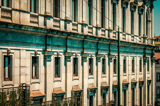 View of the facade of a building in the downtown of Lisbon in Portugal © ahinoam